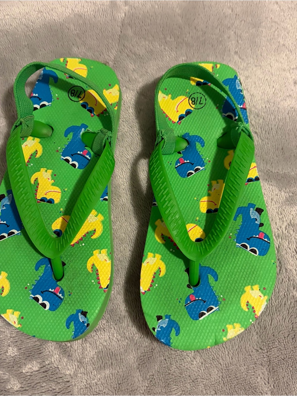 Kids Green Dino Flip-Flops - Fun Printed Sandals